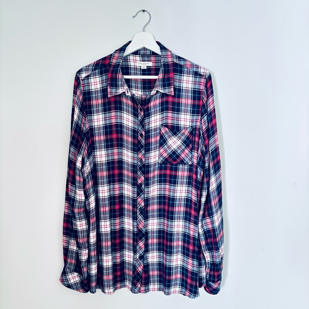BEACHLUNCHLOUNGE Plaid Button-Down Long Sleeve Shirt Size 1X Red/Blue Pre-Owned